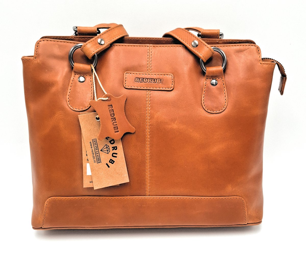 REDRUBI – UM /6/ 1184 - Met RFID protected -echt lederen - dames Rugzak en schoudertas - stevig - chique - uitstraling - vintage leder- bruin /cognac