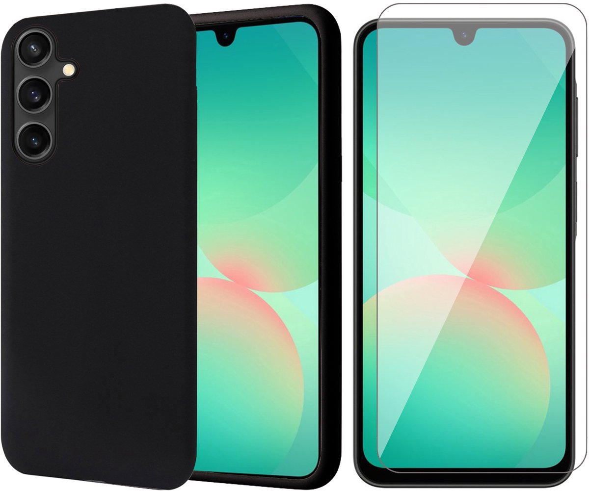 Hoesje geschikt voor Samsung Galaxy A17 5G / A26 - Screenprotector Glas - Mat Back Case Zwart