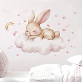 Muursticker 'Lapin sur nuage' - Chambre de bébé - Chambre enfant - 50x35cm - Décoration - PVC autocollant - Intérieur - Décoration murale - Sticker