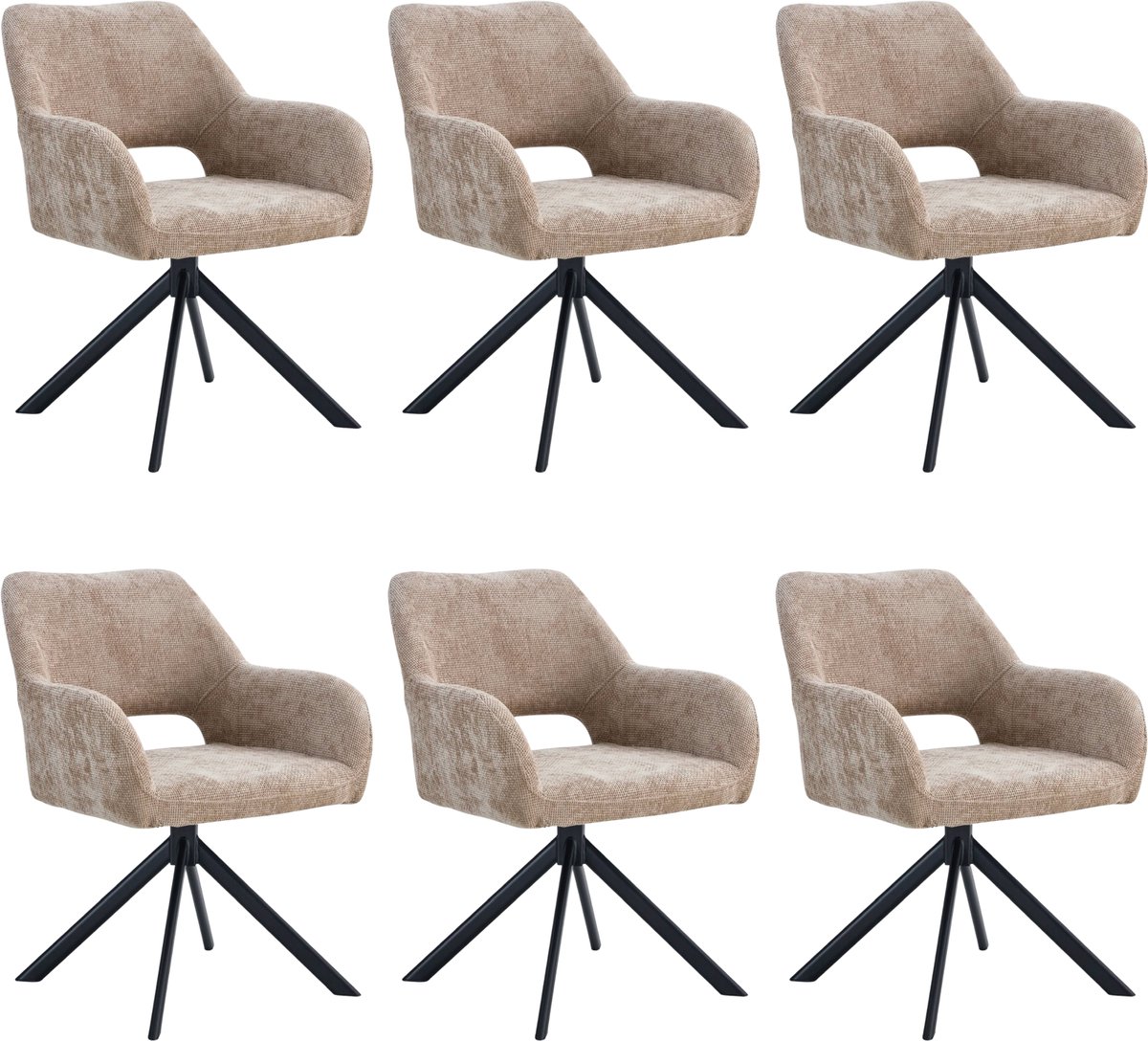 Ams Living® Eetkamerstoel Draaibaar 6 x | Luxe afwerking | Stof | Kleur Taupe | Eettafel Stoelen | Design Stoelen Eettafel 6 x Stoel