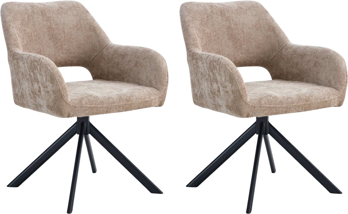 Ams Living® Eetkamerstoel Draaibaar | Luxe afwerking | Stoffen Stoel met Metalen Poot | Kleur Taupe Zand Bruin | Eettafel Stoelen | Set van 2 Design Stoelen Eettafel