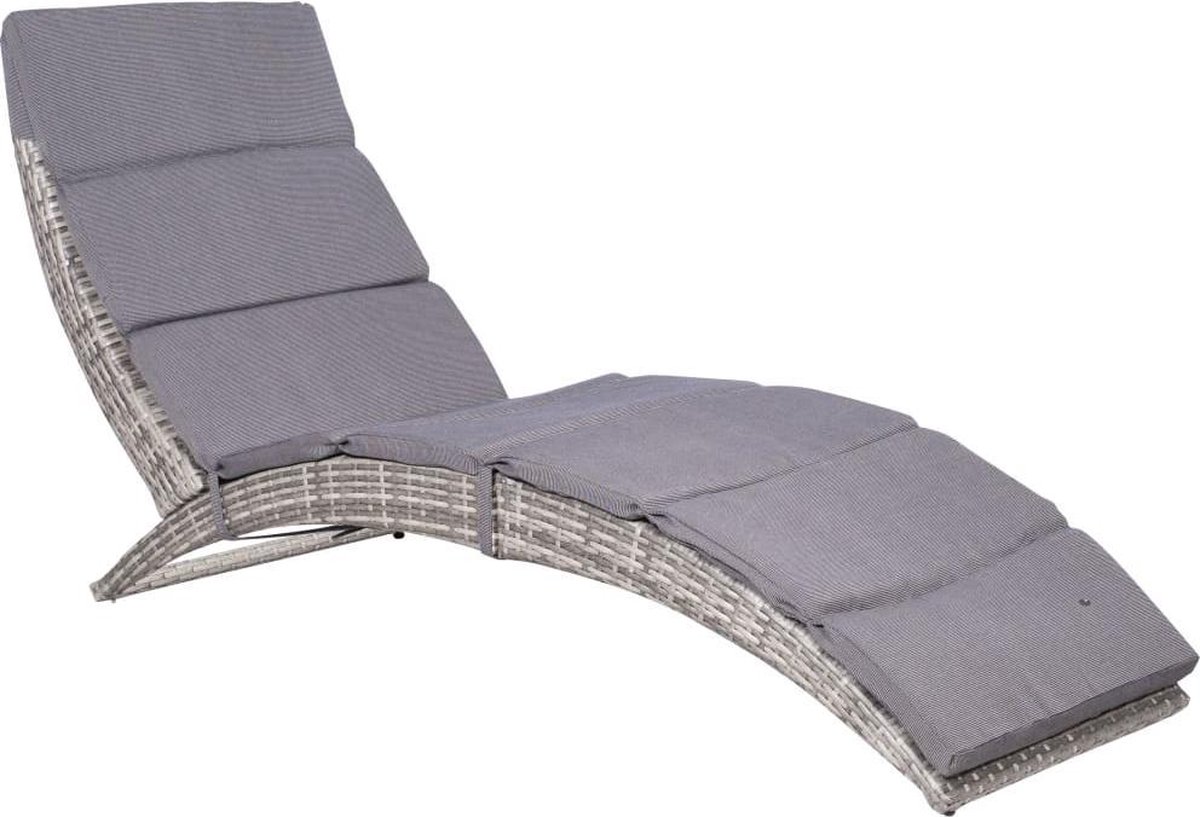 Bol.com vidaXL - Ligbed - inklapbaar - met - kussen - poly - rattan - grijs aanbieding