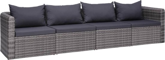 vidaXL 4-delige Loungeset met kussens poly rattan grijs