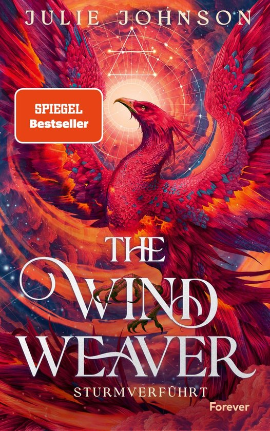 Boekomslag met een rode, oranje en gele feniks met een geometrisch patroon op de achtergrond. Met "SPIEGEL Bestseller" badge.