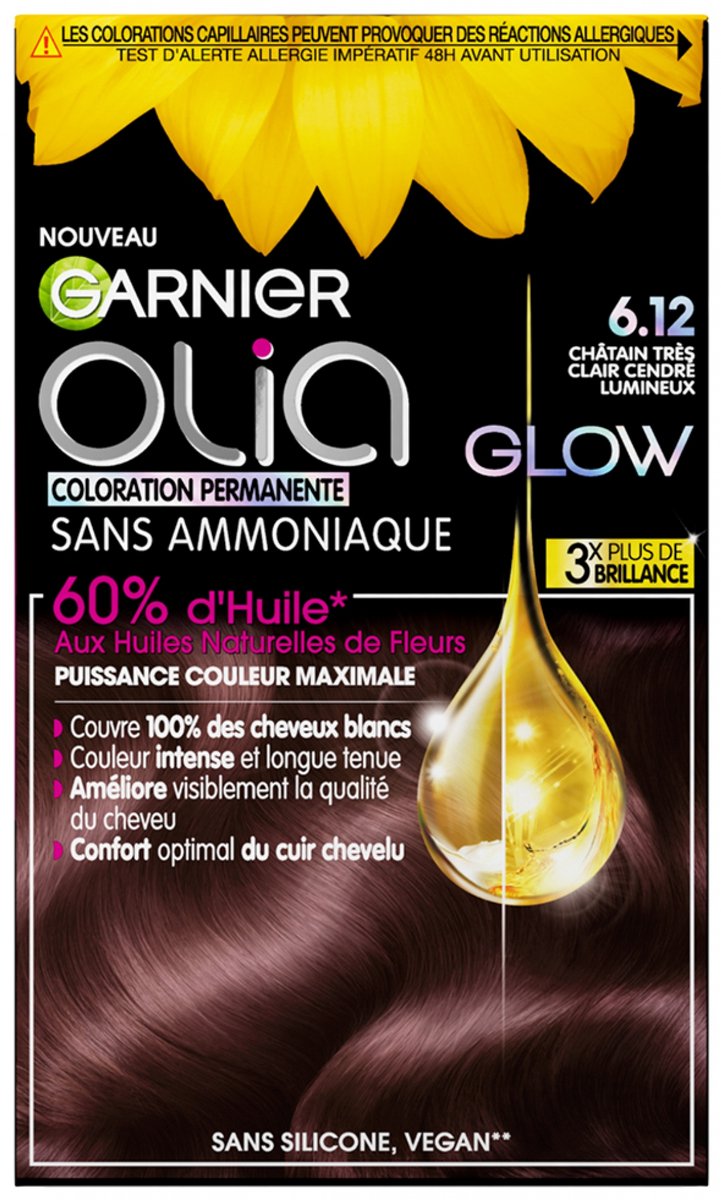Haarkleur Zonder Ammoniak Garnier Olia Nº 6.12 Grijs Hazelnoot Claro