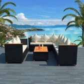 Loungeset poly rattan HKC blad zwart 27-delig