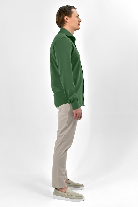 Vercate - Chemise sans repassage - Tricot japonais - Coton piqué - Vert - Slim Fit - Manches longues - Homme - Taille 41/L