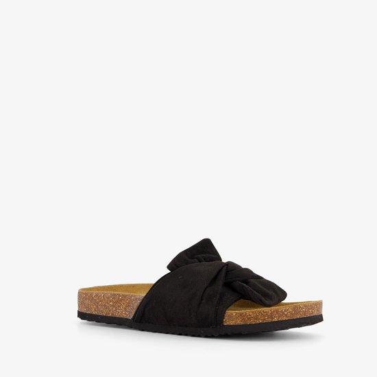 Dames bio slippers zwart met strik Maat 36 bol