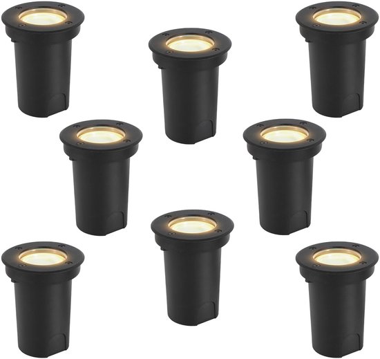 Lospitch Set van 8 grondspots, 3W ronde LED-grondlicht kan worden overreden, IP67 waterdichte buitentuinverlichting voor tuinbalkon oprit (warm wit