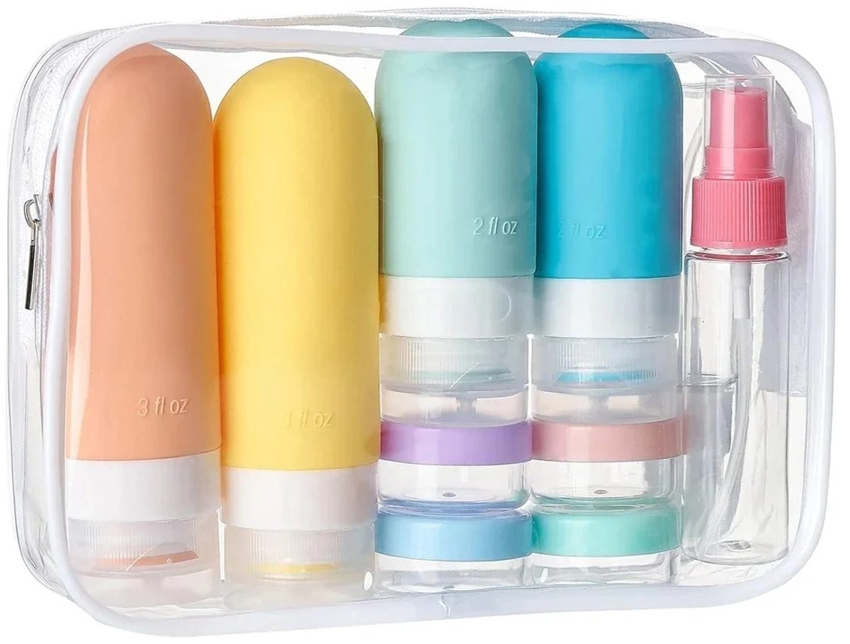 WiseGoods Premium 17-Delige Reisflesjes Set Met Etui 90ML - Siliconen Reisflacons - Cosmetica Potjes - Reis Accessoires - Reizen