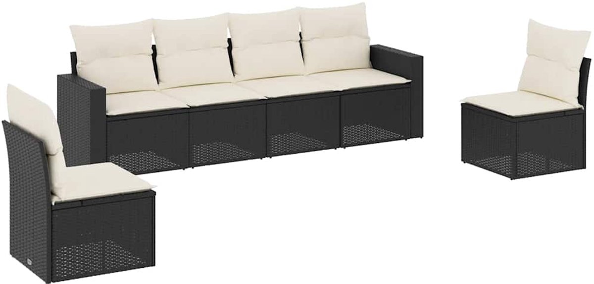 vidaXL 6-delige - Loungeset - met - kussens - poly - rattan - zwart