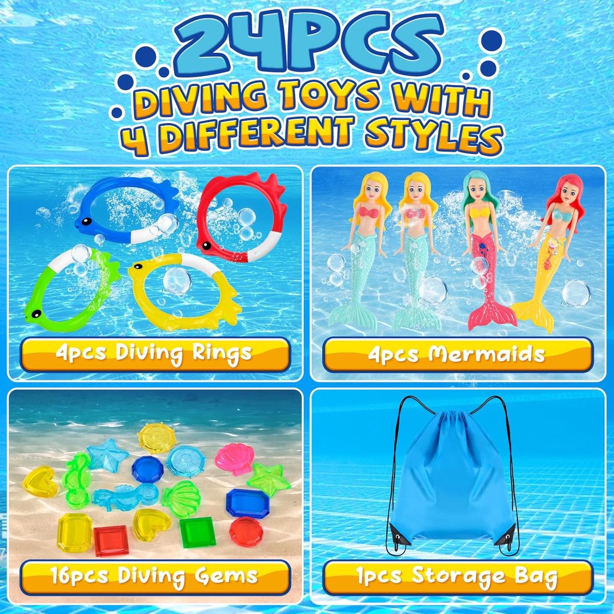 14 Jouets De Plongée – Sirènes, Coquillages, Gemmes Marines Et Bracelet – Cadeau Piscine Enfant 5-12 Ans