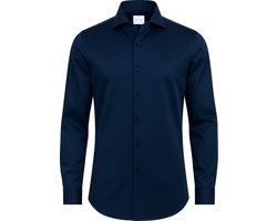 Vercate - Strijkvrij Overhemd - Navy - Marine Blauw - Slim Fit - Katoen Satijn - Lange Mouw - Heren - Maat 40/M