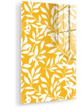 MuchoWow® Glasschilderij 120x180 cm - Schilderij acrylglas - Bladeren - Takken - Geel - Foto op glas - Muurdecoratie woonkamer - Wanddecoratie slaapkamer - Schilderijen