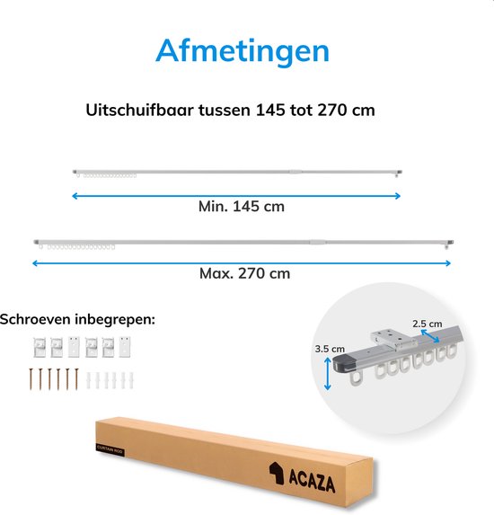 ACAZA Tringle à rideaux, extensible de 145 à 270 cm, Aluminium, blanc cassé
