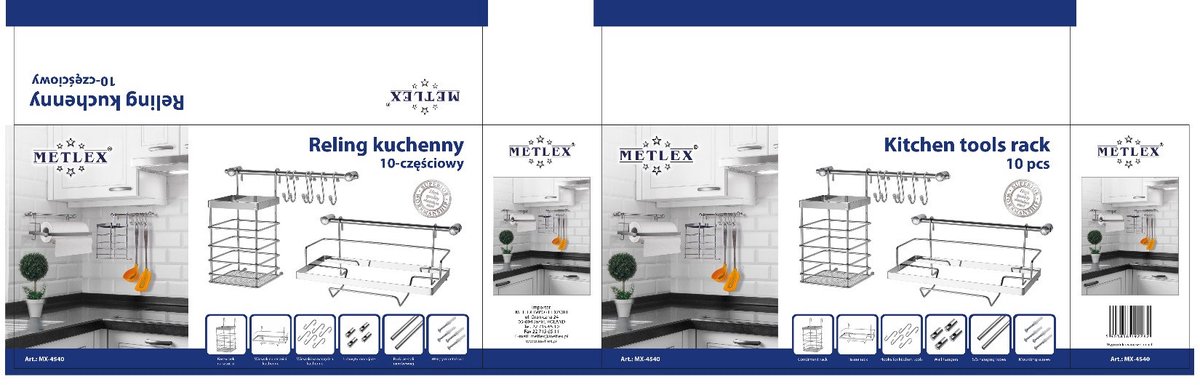 Metlex MX-4540 - Keuken Reling - 10 Delig - Zilver - Roestvrijstaal
