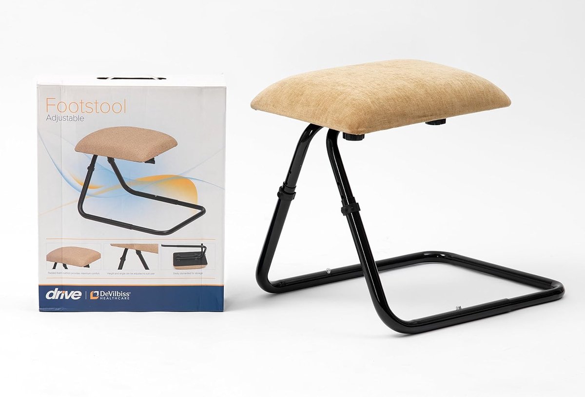 Verstelbare voetenbank beige chenillestof - zwart frame - verstelbaarheid - Drive Devilbiss
