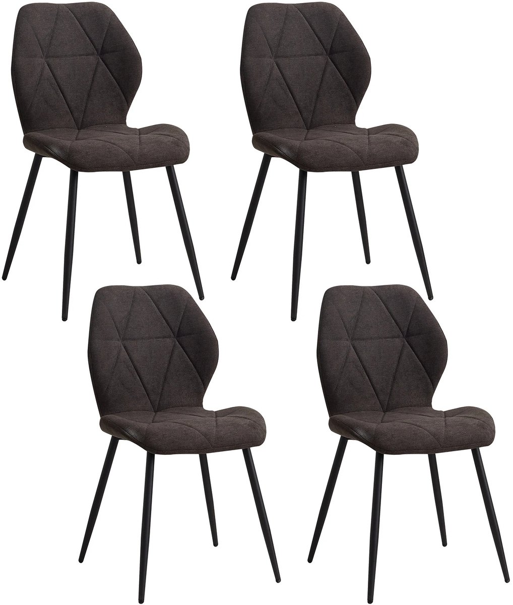 Set van 4 Gestoffeerde Eetkamerstoelen - Duurzaam Fluweel - Velvet Stoelen - Gewatteerde Linnen Stof met Metalen Poten