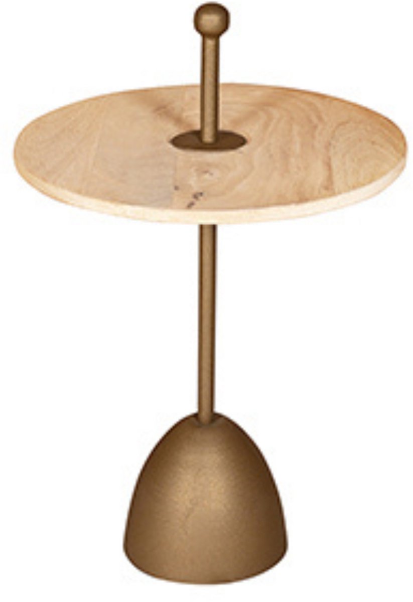 by Mooss - Bijzettafel - Gold Dust - Rond - Metaal - Hout - Handvat - M - Ø 40