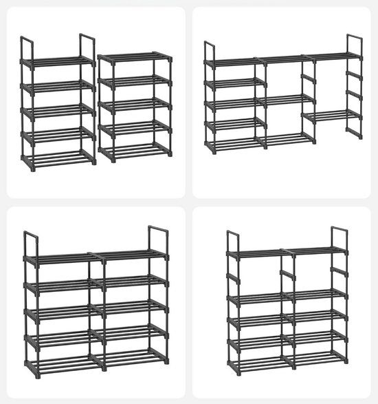 ACAZA Schoenenrek - Schoenenkast - 10 Lagen - 45 x 30 x 174 cm - Voor 20 paar schoenen - Metaal - Zwart