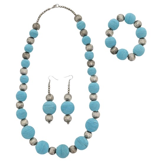 Collier Behave avec perles bleues et argentées