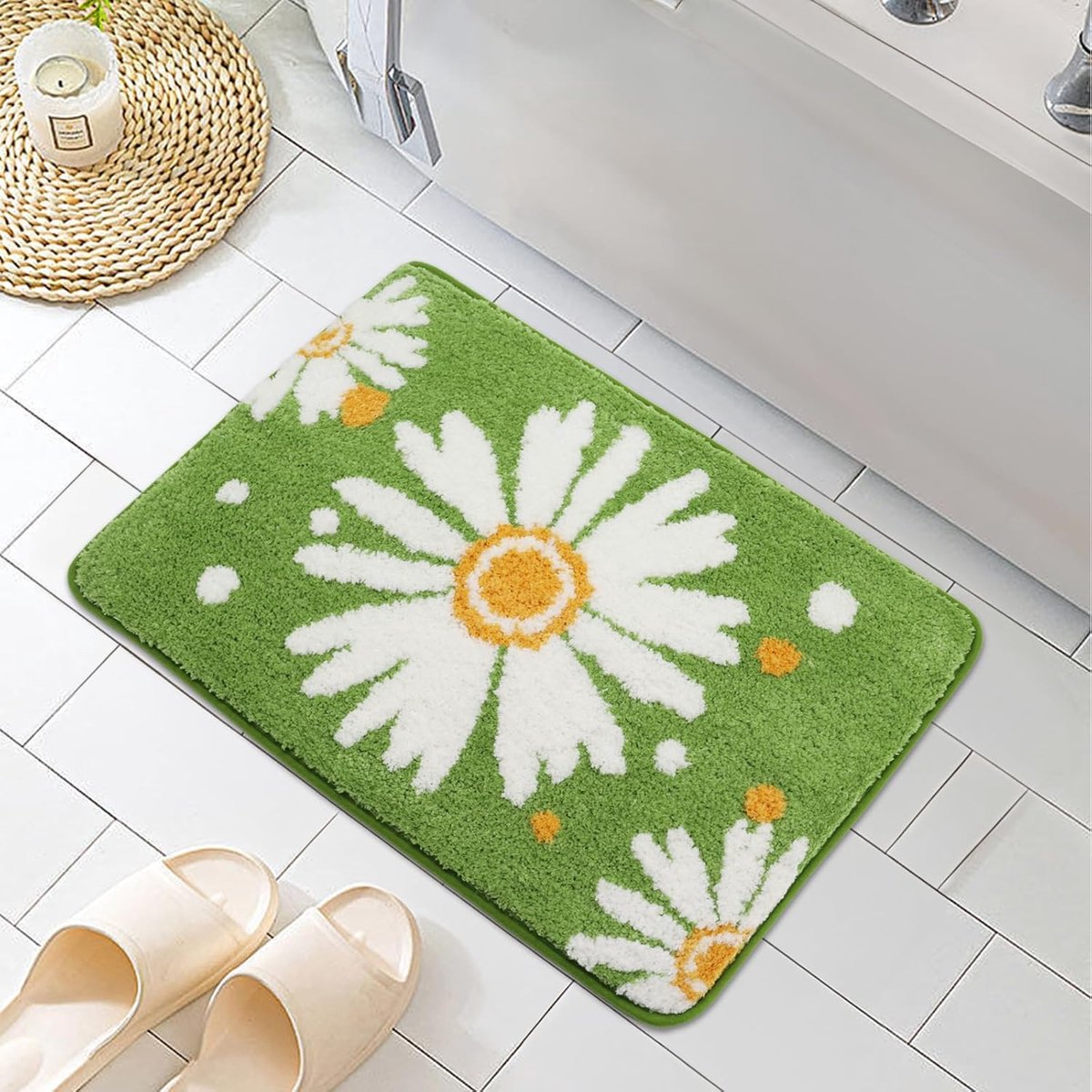 Zachte microvezel badmat met madeliefjes en antislip voering - Wasbaar en decoratief