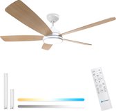 Aigostar 104EI - Stille Plafondventilator met Verlichting - Ø 132cm - Plafondlamp met ventilator - Afstandsbediening- 6 Snelheden - Timer - Zomer/Winter functie - Wit - WIND LARGE