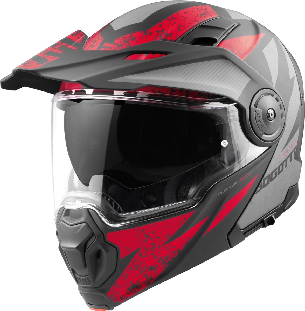 Bogotto FG-102 Safari Fiberglas Enduro Helm Zwart Grijs Rood - Maat M - Helm