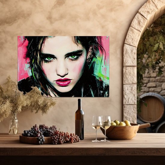 Expressief portret met intense blik - Portret buitenposter - Tuinwanddecoratie ogen - Expressionisme - Buitenmuurdecoratie - Grote tuinposters - tuinposter 75x50 cm