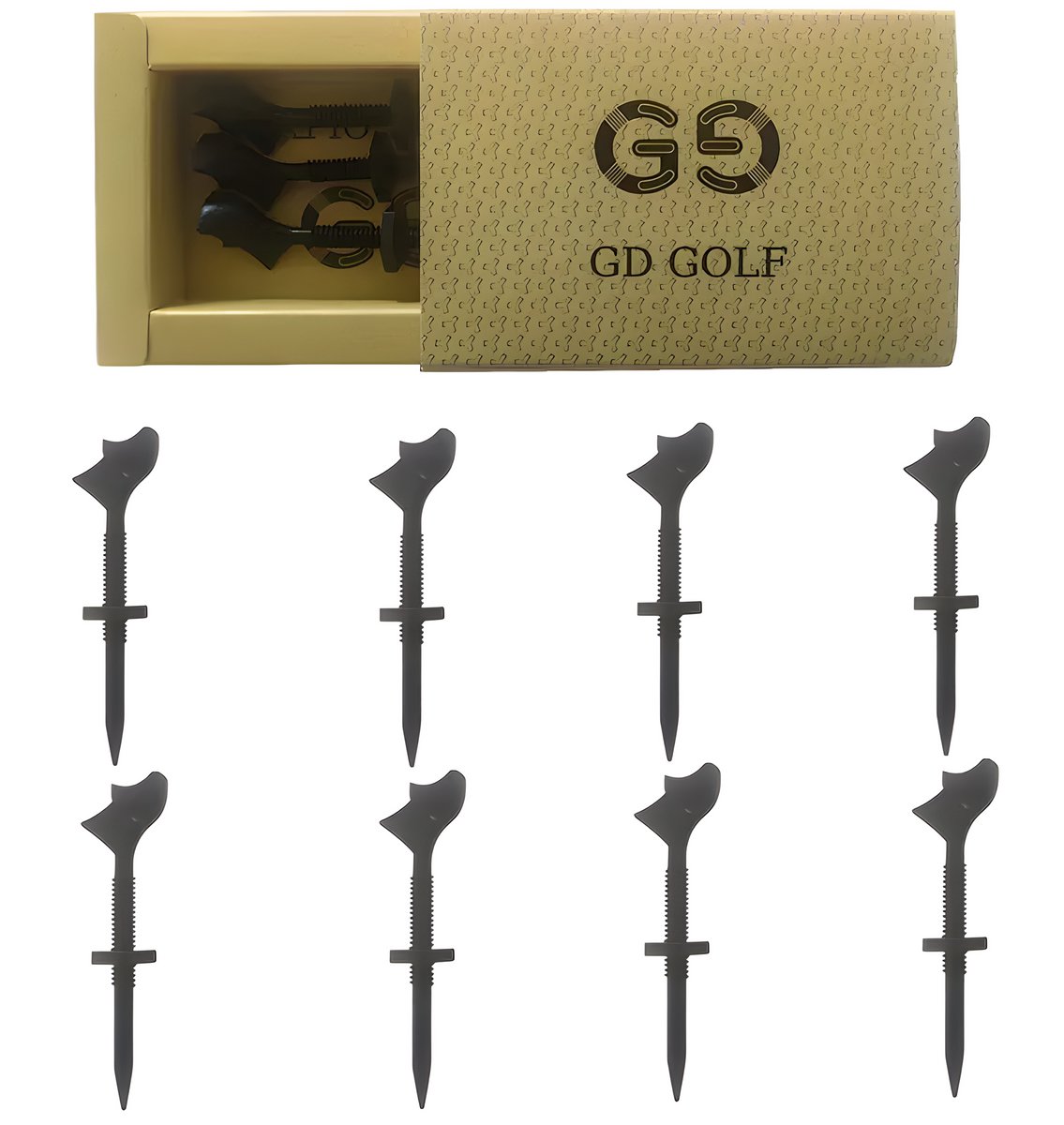 Stripe verstelbare golf tees met moertje, zwart, 8 stuks, rubber top