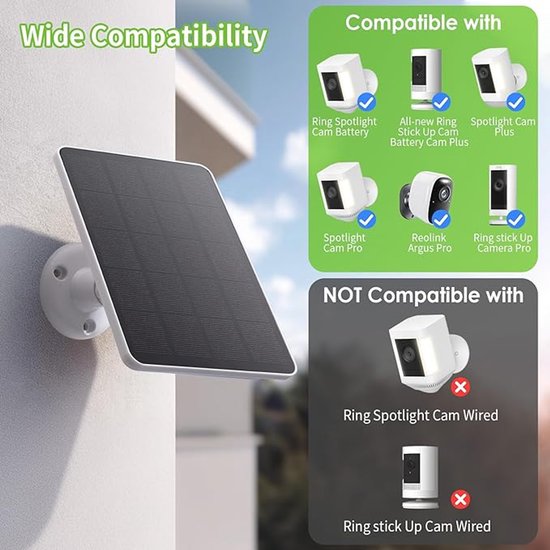 10W Zonnepaneel Voor Ring Camera – IP65 Waterdicht, 3 Meter Kabel, Geschikt Voor Spotlight & Stick Up Cam