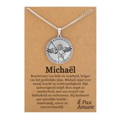 Aartsengel Michaël Ketting op Cadeau Kaartje - Zilverkleurig - Beschermengel Talisman / Medalion - Engelen Hanger - 60cm