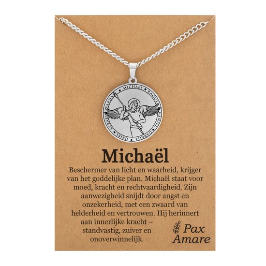 Collier Archange Michel sur carte cadeau - Couleur argent - Talisman / Médaillon Ange Gardien - Pendentif Ange - 60 cm