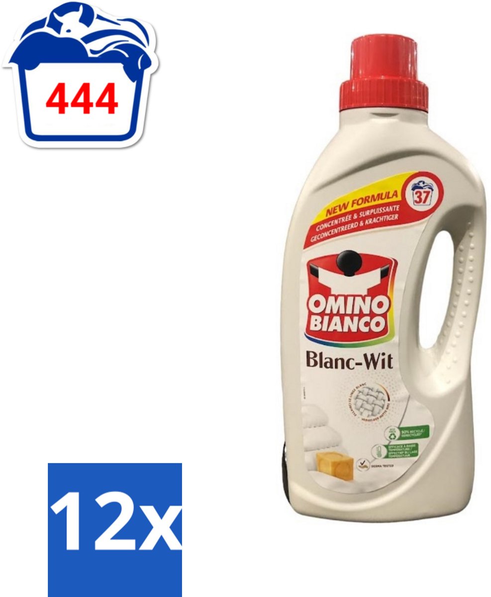 Omino Bianco - Wasmiddel - Geconcentreerd & Krachtig - Witte Was - 37 Wasbeurten - Voordeelverpakking - 12 stuks