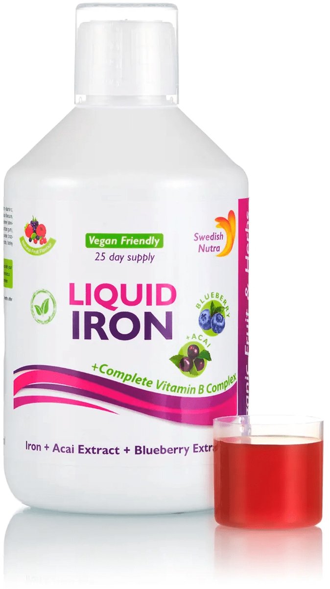 Premium Vloeibare Ijzersupplement-Ijzer tegen bloedarmoede-Energie en weerstand-Supplement tegen ijzertekort en vermoeidheid-Ijzer bij menstruatieklachten-Vegan-Supplement voor betere concentratie-Bloedvorming & energiestofwisselin- 500 ml