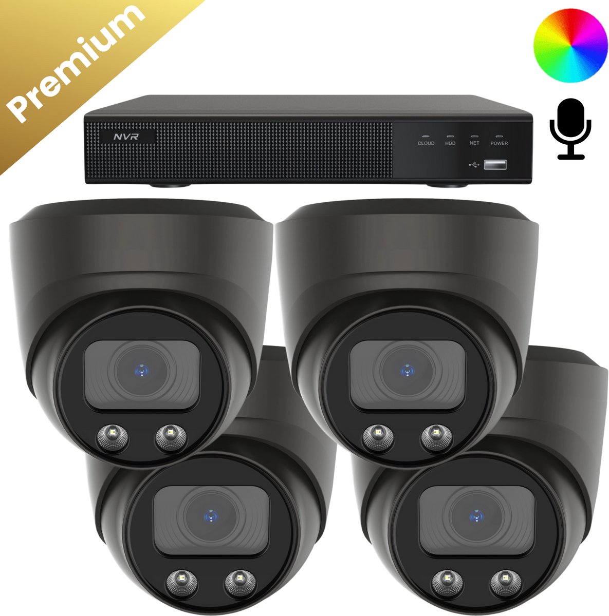 4x Beveiligingscamera set – Draadloos – Sony Dome Premium AI-ISP 8MP Full Color UltraHD 4K – Zwart
