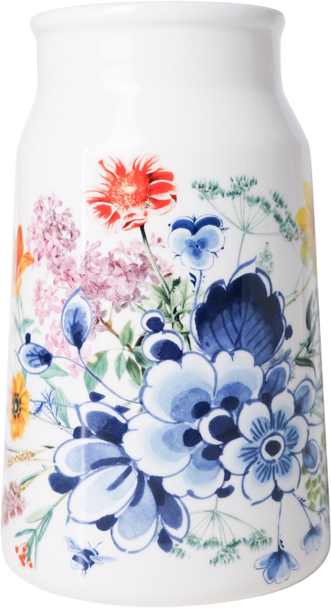 Heinen Delfts Blauw Melkbusvaas Wildbloemen Bloementuintje - Keramiek - 25,5 cm Multicolor