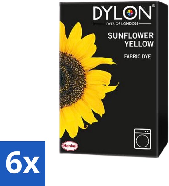 Foto: Dylon textielverf sunflower yellow kleurvaste textielverf 350g voordeelverpakking 6 stuks