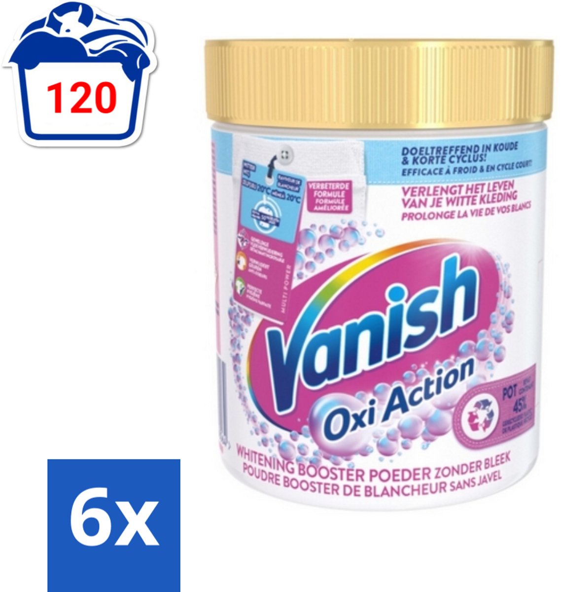 Vanish Oxi Action - Vlekkenverwijderaar - Wasbooster - Zonder Bleek - Witte Was - 530 Gram - Voordeelverpakking - 6 stuks