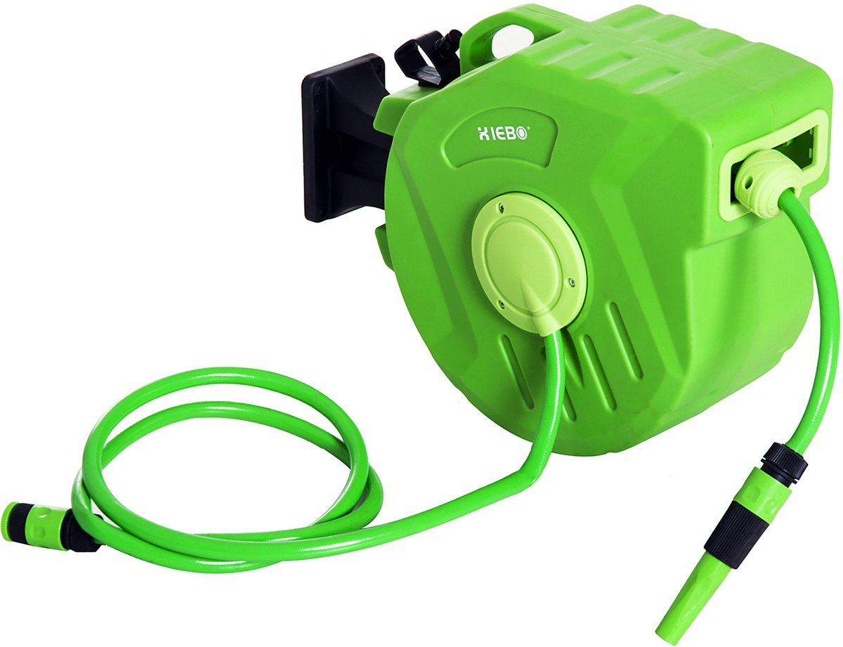 Premie Wandslangbox - 20m - Tuinslang Met Haspel - 180° Draaibaar - Groen