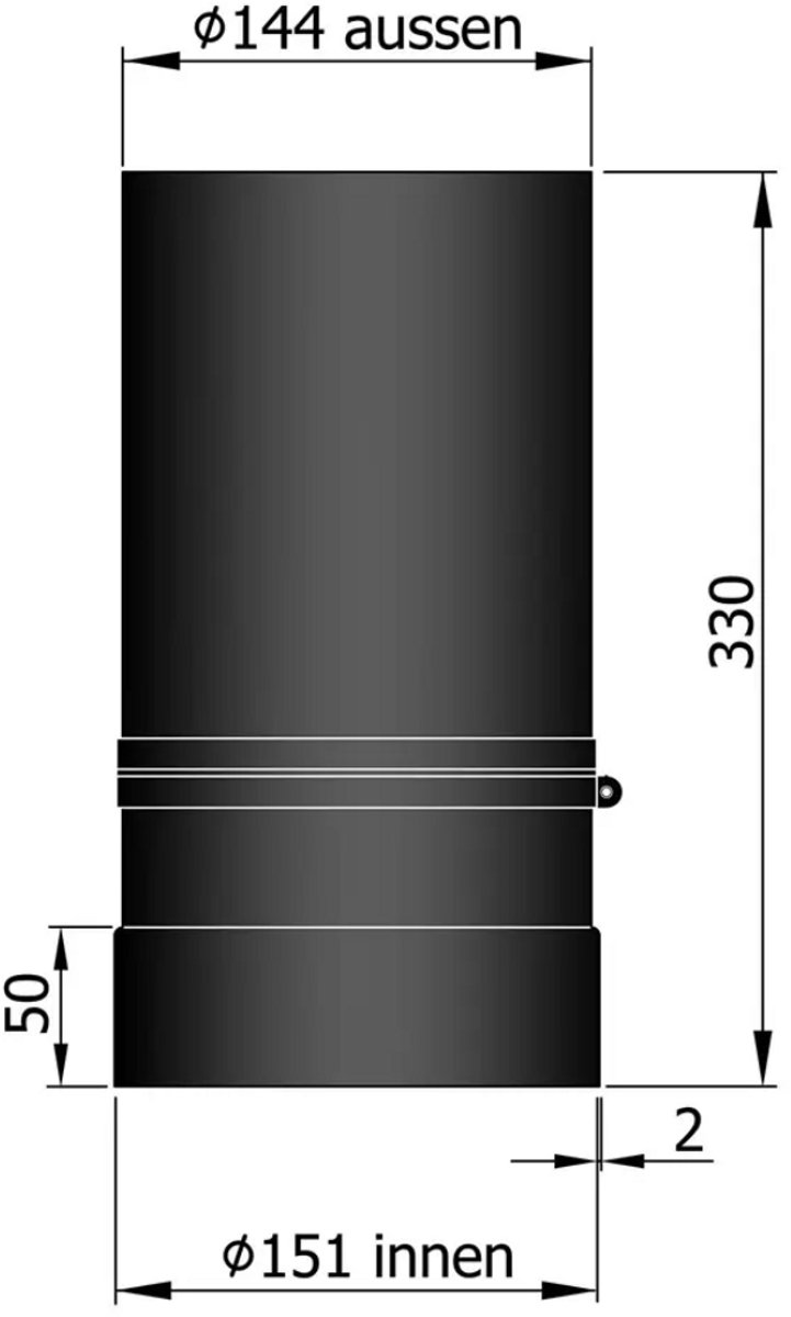 Kachelpijp Ø150 schuifdeel lengte 330 - zwart - staal - 2mm