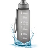 Narvie Bouteille d'eau de sport 750 ml – Tritan sans BPA, étanche et réutilisable avec marqueurs de temps et filtre – Idéal pour le Fitness, le Vélo et École – Grijs
