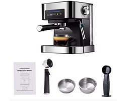 J&R Espresso apparaat - LCD touch espresso koffiemachine- Met Semi-Automatische pomp en melkopschuimer - Koffiezetapparaat- Zilverkleurig - Voor gemalen koffie