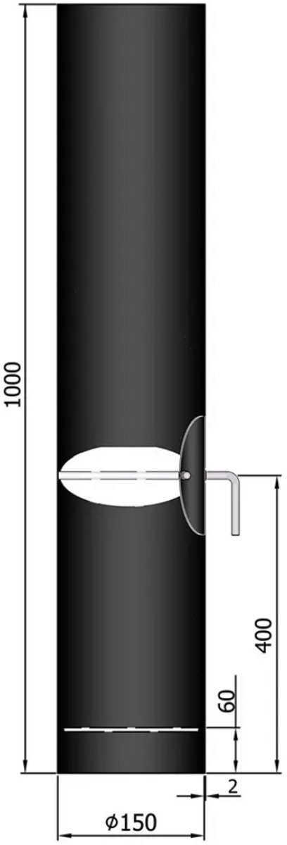 Kachelpijp Ø150 lengte 1000mm - condensring - deur - smoorklep - staal - 2mm