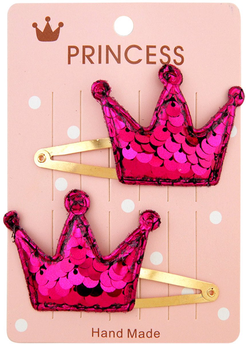 Kroon Glitter Haarclips set - 2 stuks - Rose Rood - Haarspeldjes - Haar Accessoires - Kinderen - Peuter - Meisjes - Gift - Cadeau