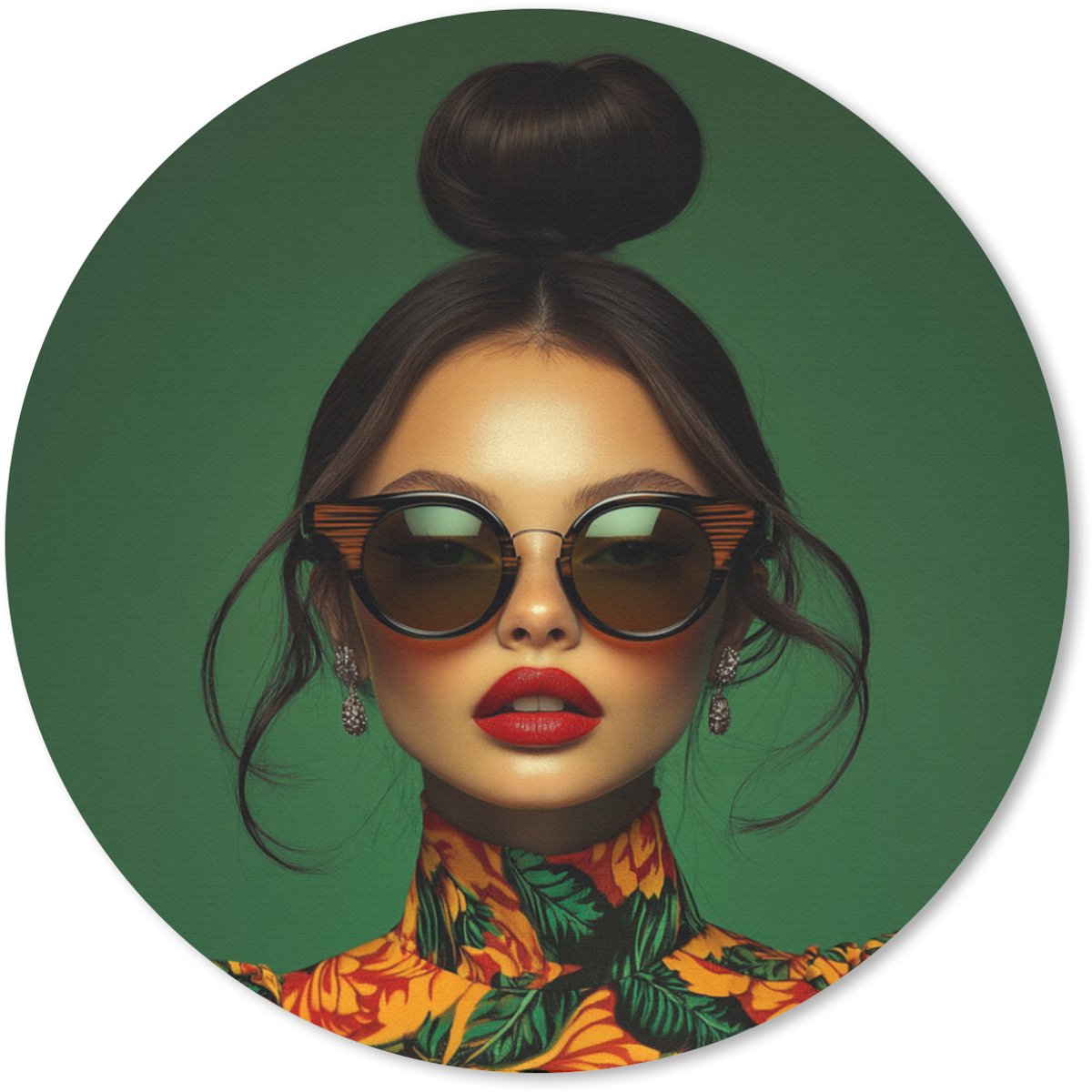 Muismat rond 40x40 cm - Mousepad Vrouw - Groen - Modern - Bril - Abstract - Ronde muismatten