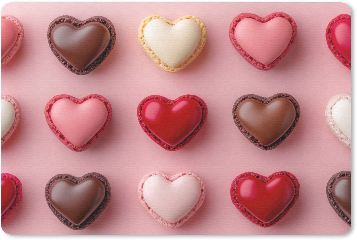 Muismat 27x18 cm - Mousepad Macarons - Hartjes - Kleurrijk - Roze - Muismatten