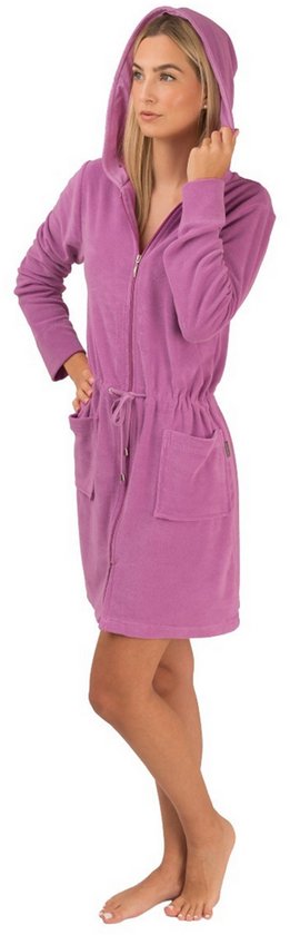 Peignoir zippé sauna - peignoir femme fin - peignoir femme avec fermeture éclair - modèle court avec capuche - sauna - léger - violet - taille XL