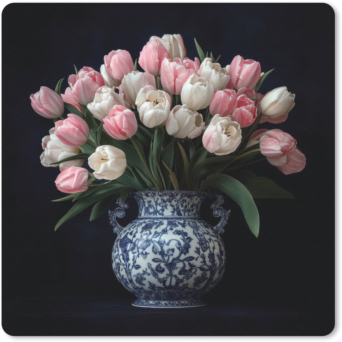 Muismat 20x20 cm - Mousepad Bloemen - Roze - Tulpen - Vaas - Muismatten
