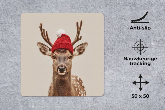 Tapis de souris XXL - Sous-main - Sous-main - Cerf - Noël - Chapeau - Animaux - Hiver - Drôle - 50x50 cm - Tapis de souris XXL